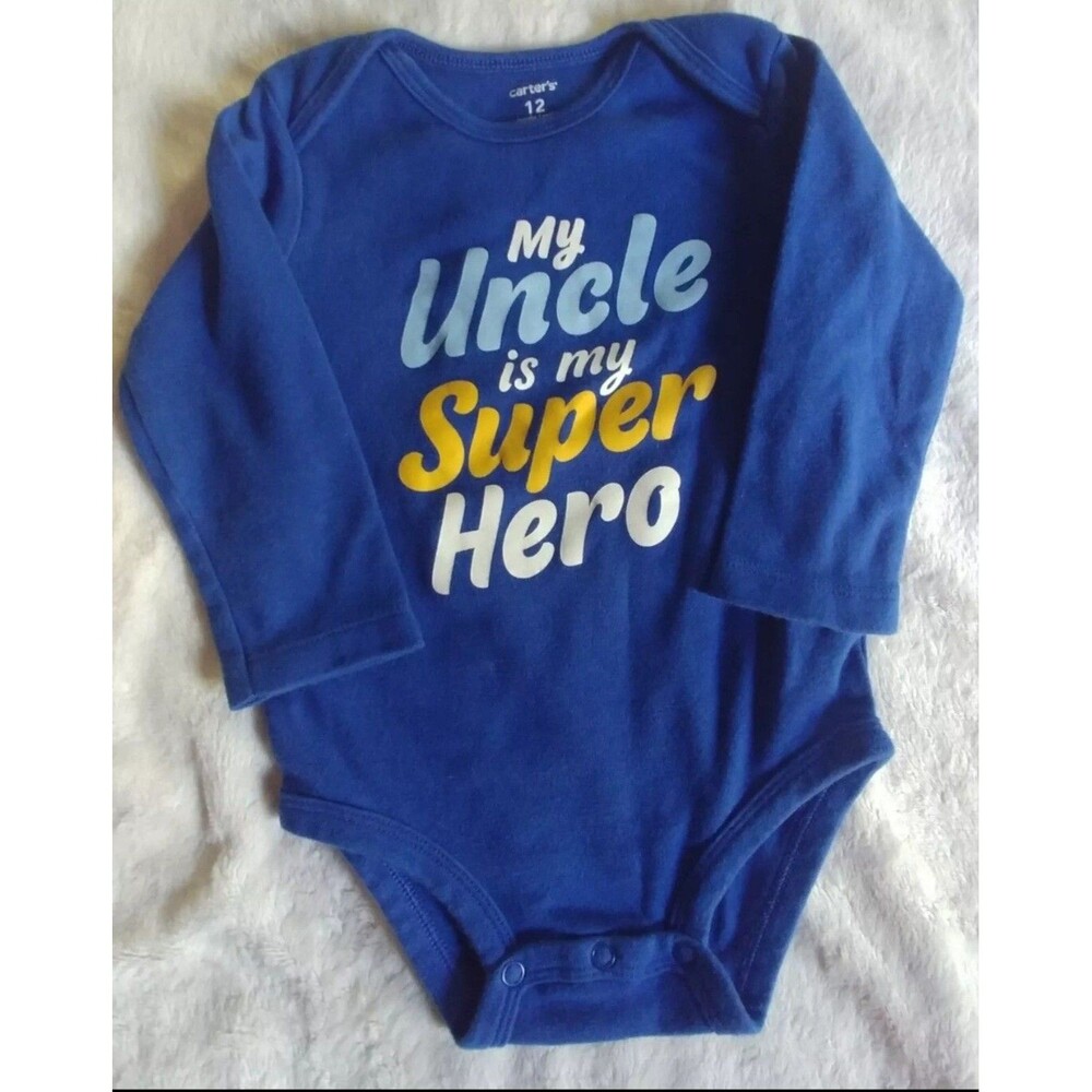Shirt 12 months Boys Carters Blue with snap bottom infant wear Uncle Hero Baby